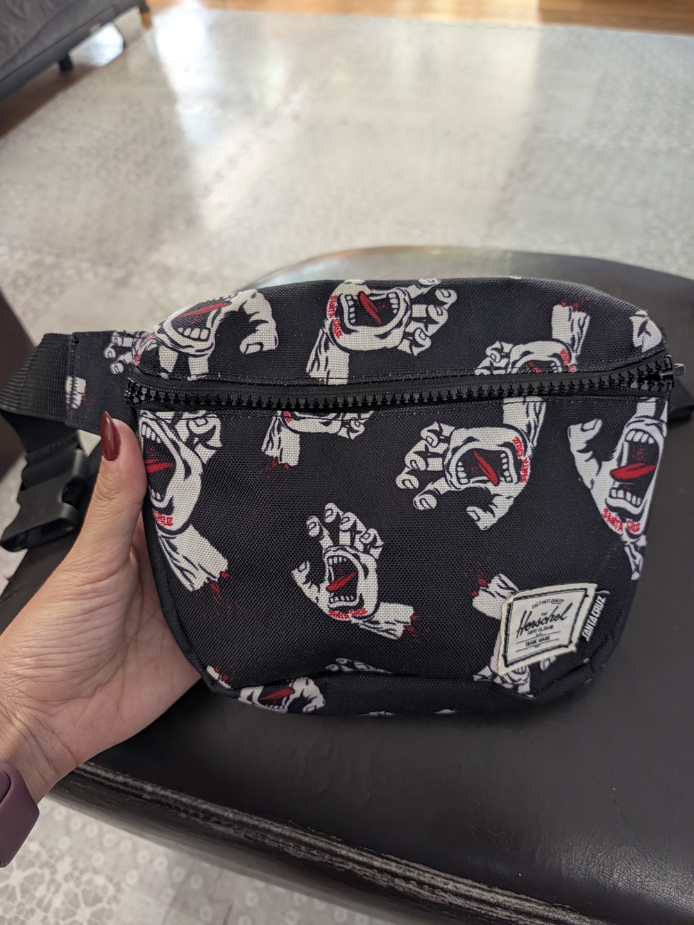 Herschel Supply Company Santa Cruz Black Waist Pack with Screaming Hand Print